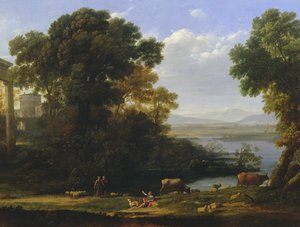 Klassiek Rivierlandschap met Uitzicht op een Stad door Claude Lorrain